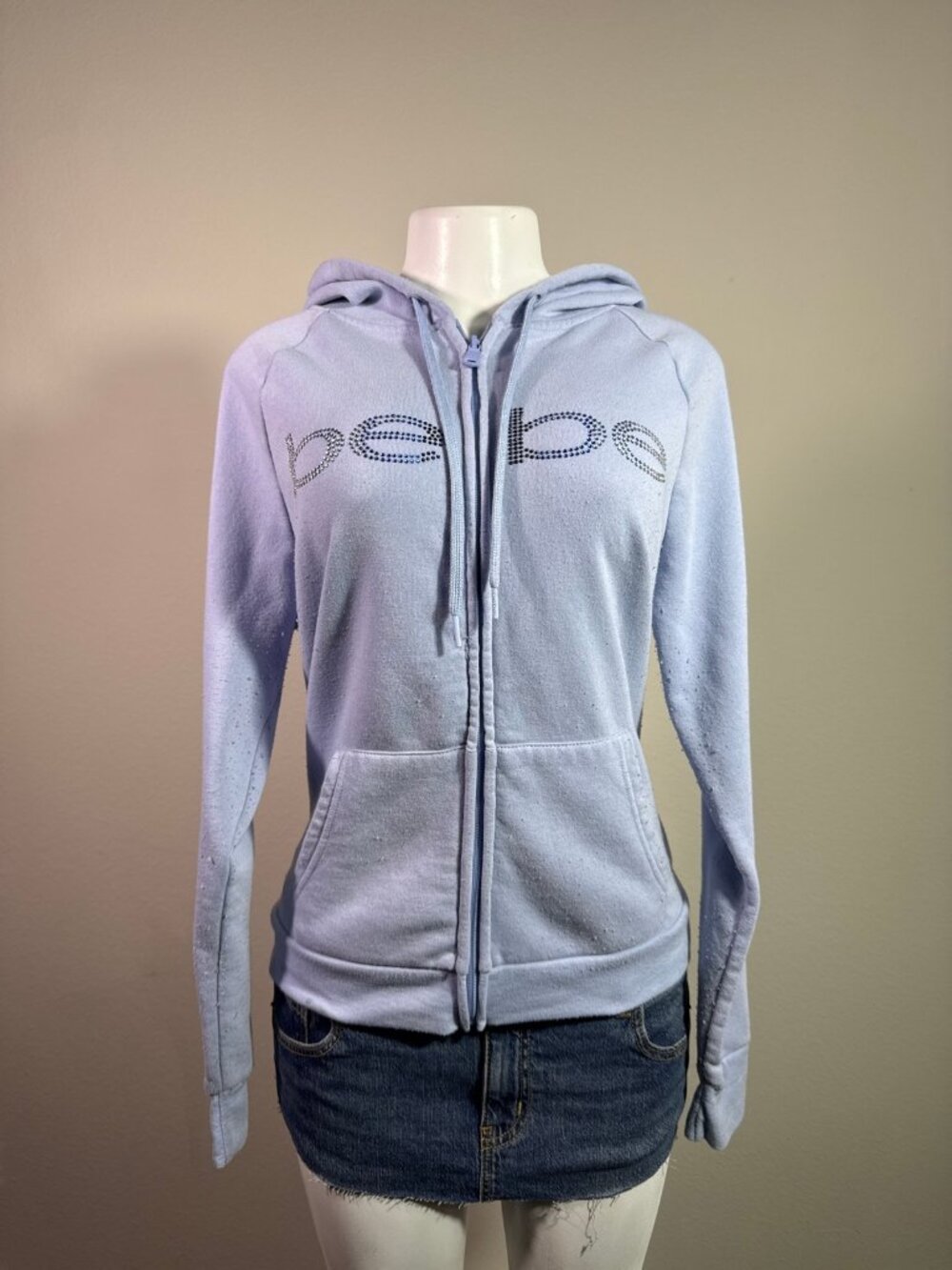 Y2K Bebe Sport light blue rhinestone logo hoodie – Women's Used Clothing